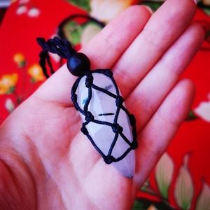 Macrame rutilated quartz necklace